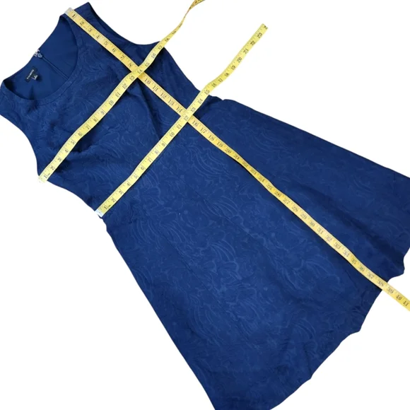 TALBOTS Navy Blue Jacquard Fit & Flare Sleeveless Dress - Size 4 - Picture 11 of 13
